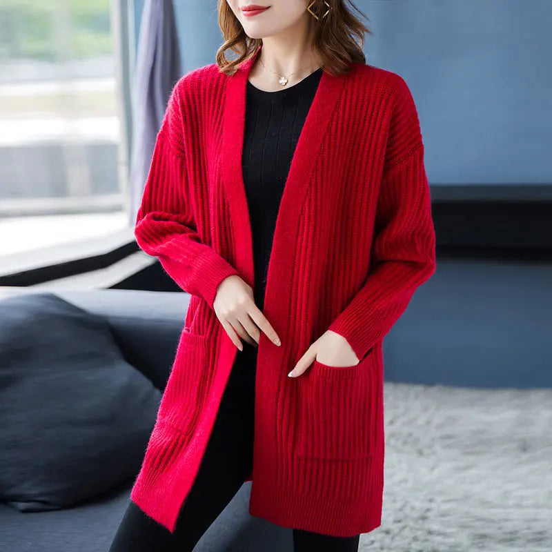 Women's Simple Knitted Long Cardigan spiyle