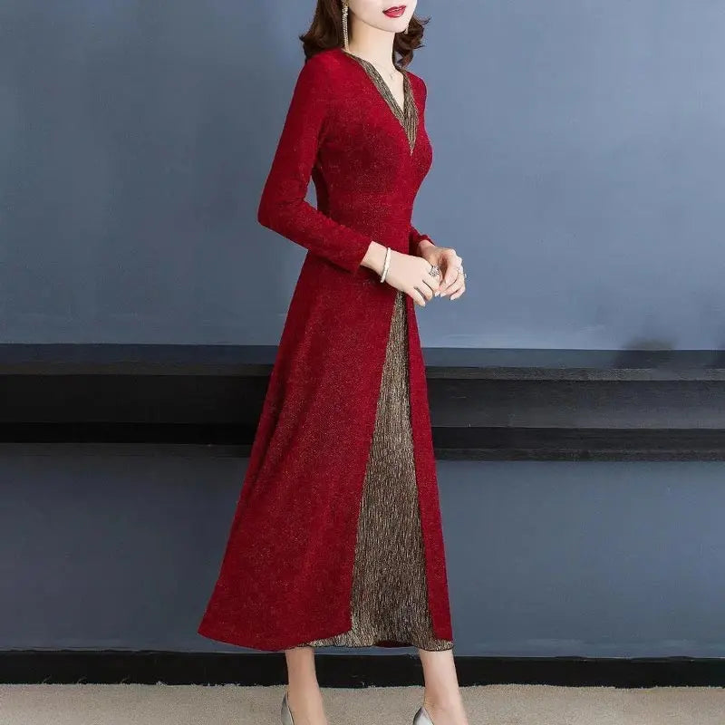 Lady’s Temperament Fake 2-piece Long-sleeve Dress spiyle