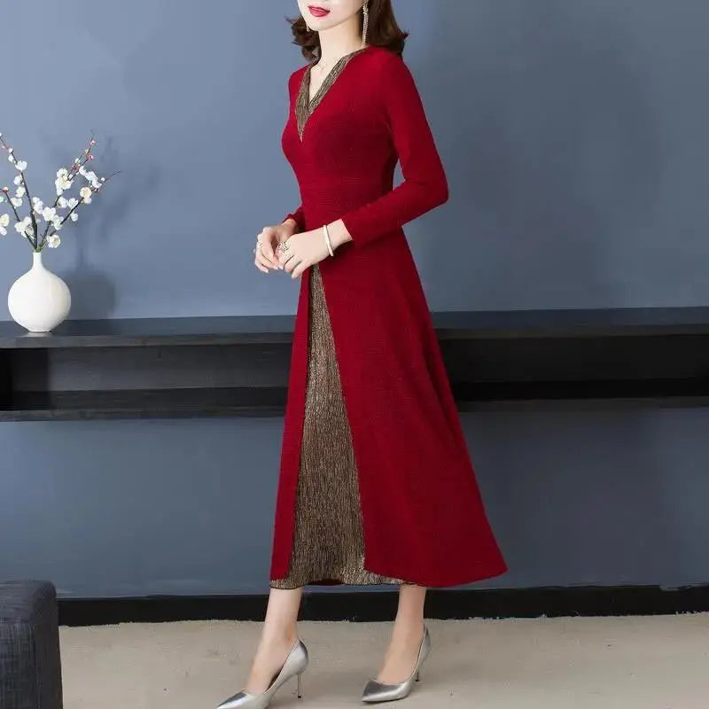 Lady’s Temperament Fake 2-piece Long-sleeve Dress spiyle