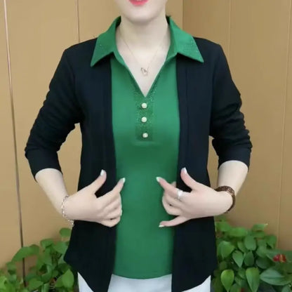 🎉New Product Launch💐– Women's 2-in-1 Shiny Lapel Top（51% OFF🔥） spiyle
