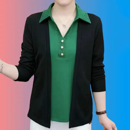 🎉New Product Launch💐– Women's 2-in-1 Shiny Lapel Top（51% OFF🔥） spiyle